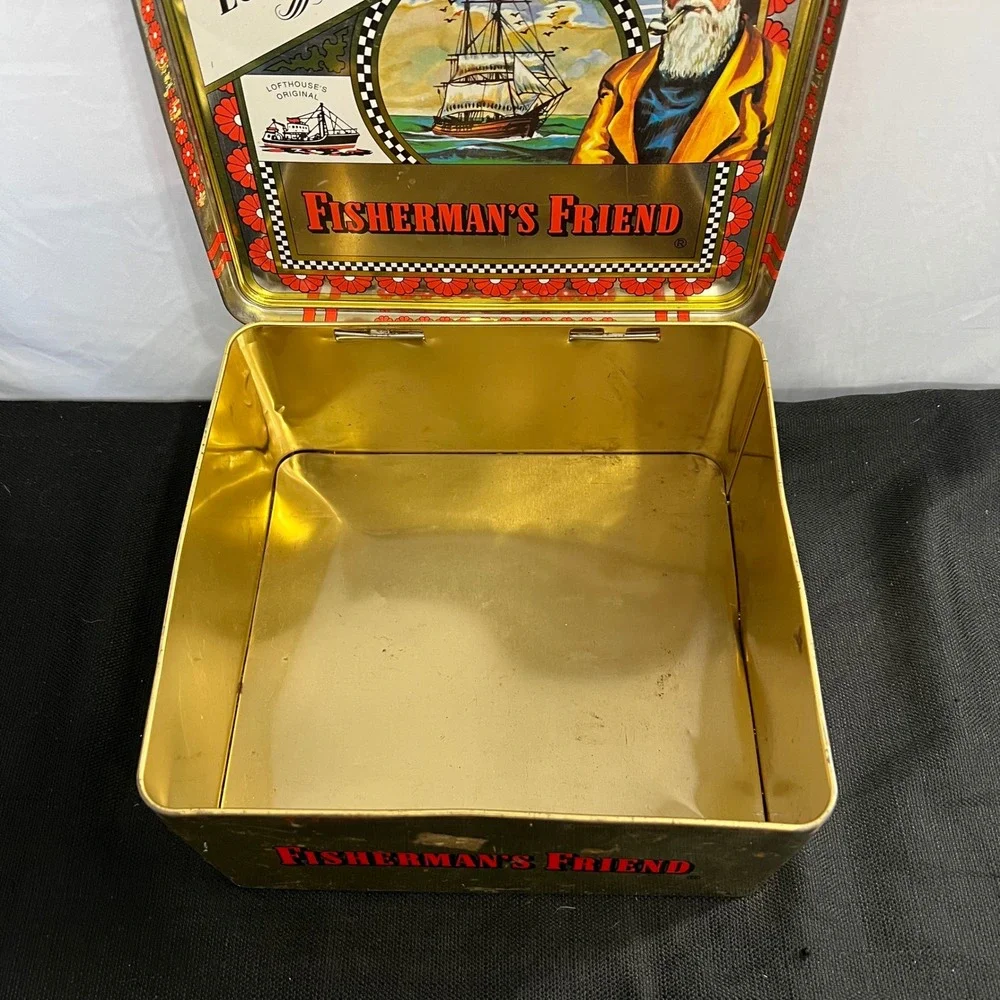 Vintage Lofthouse's Original Fisherman's Friend Nautical Metal Storage Tin 8.5